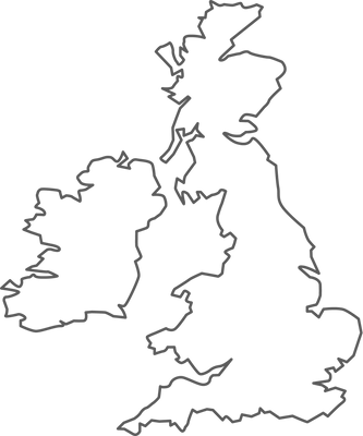UK map city vector by thin black outline.